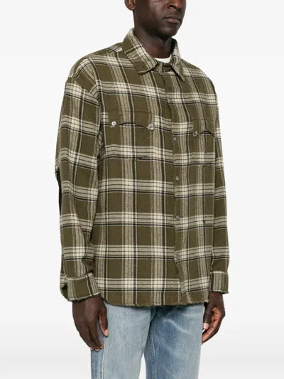 Rhude Check-pattern Distressed-effect Shirt In Green
