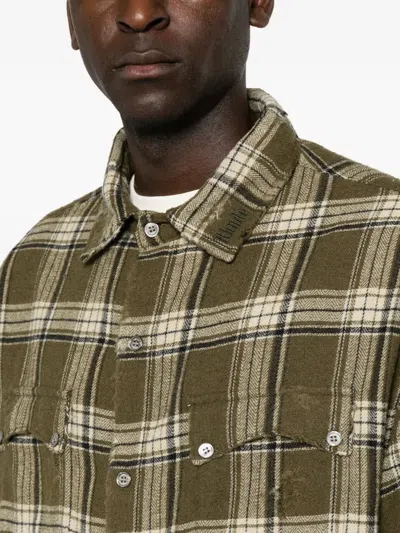 Rhude Check-pattern Distressed-effect Shirt In Green