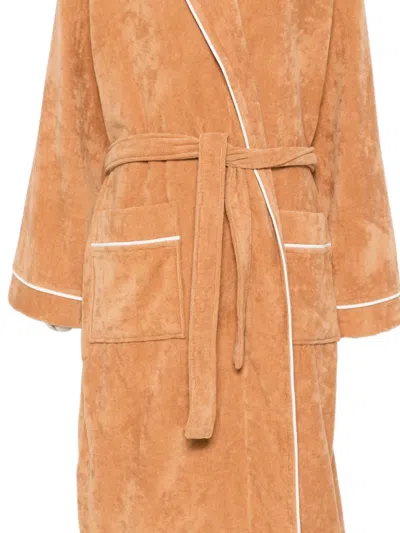 Gant Solid Velour Piped Robe In Brown