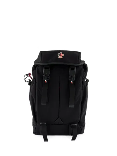 Moncler Leather-trimmed Buckle-fastening Backpack In Black