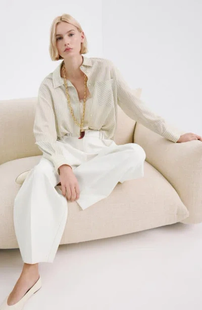 Mango Stripe Oversize Button-up Shirt In Yellow