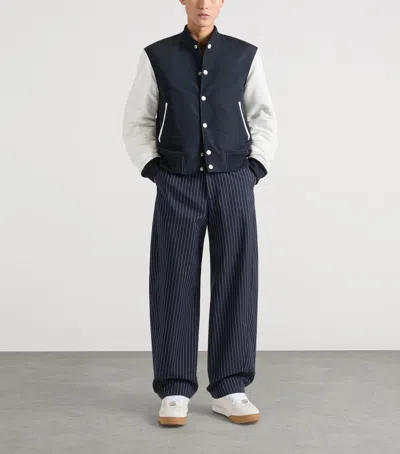 Givenchy Satin Varsity Jacket With Ribbed Trim And Button-front In Blue
