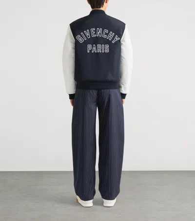 Givenchy Satin Varsity Jacket With Ribbed Trim And Button-front In Blue