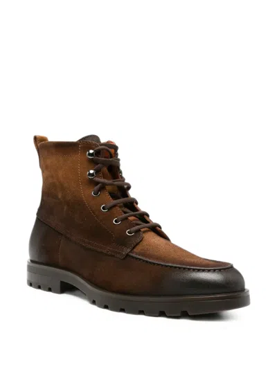 Santoni Suede Panelled Lace-up Boots In Brown