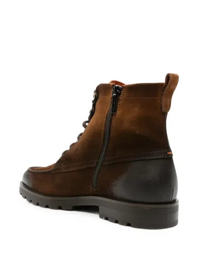 Santoni Suede Panelled Lace-up Boots In Brown