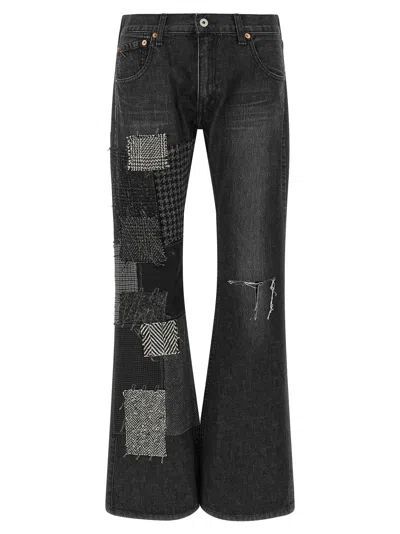 Junya Watanabe Patchwork Distressed Flared Jeans In Black