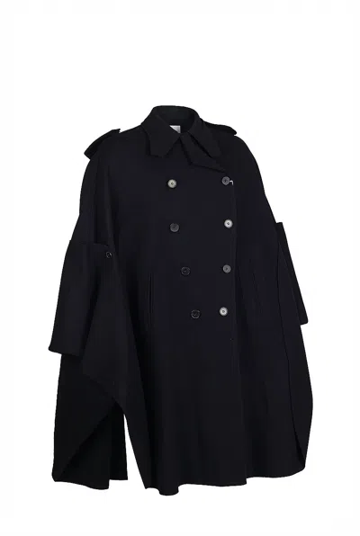Valentino Button Double-breasted Coat In Black