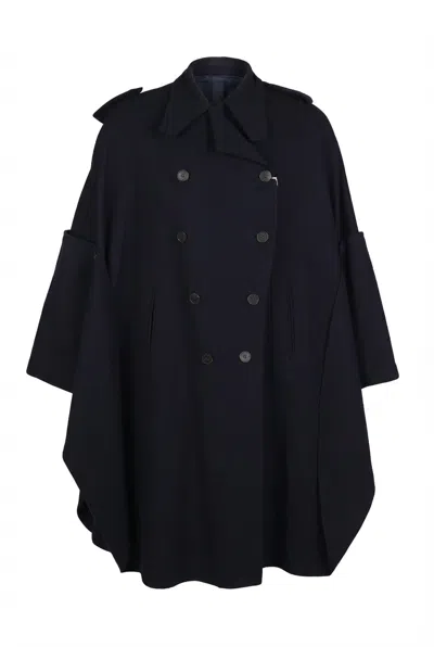 Valentino Button Double-breasted Coat In Black