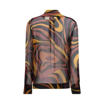 Pucci Creponne Shirt In Marmo Print In Brown