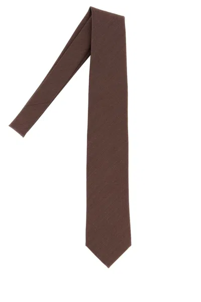 Brioni Herringbone-pattern Wool Tie In Brown