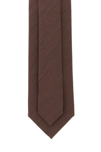 Brioni Herringbone-pattern Wool Tie In Brown