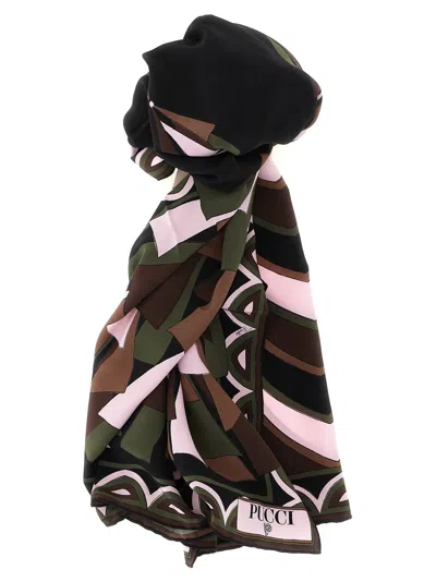 Pucci Mixed Print Silk Scarf In Black