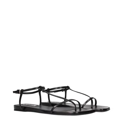 Jil Sander Women Black Sandals With Ankle Buckle Closure In Leather Woman In Black