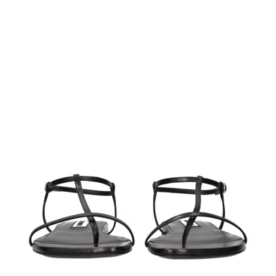 Jil Sander Women Black Sandals With Ankle Buckle Closure In Leather Woman In Black