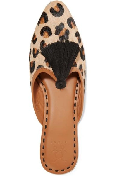 Shop Figue Audrey Leather-trimmed Leopard-print Calf Hair Slippers