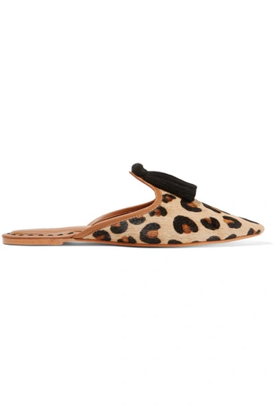 Figue Audrey Leather-trimmed Leopard-print Calf Hair Slippers In Леопардовый Принт