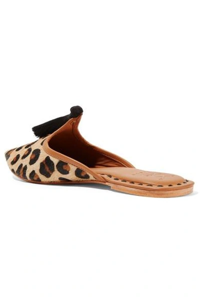 Shop Figue Audrey Leather-trimmed Leopard-print Calf Hair Slippers