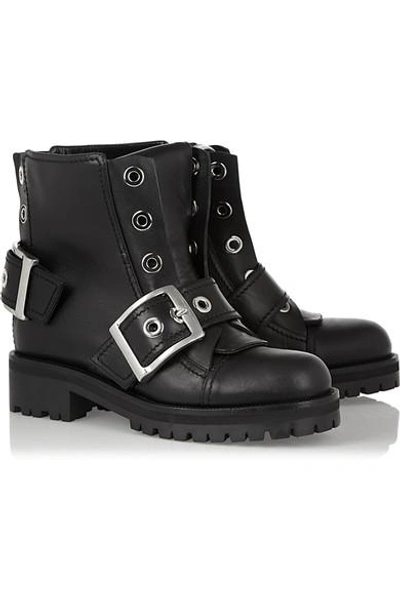 Shop Alexander Mcqueen Buckled Leather Biker Boots In Black