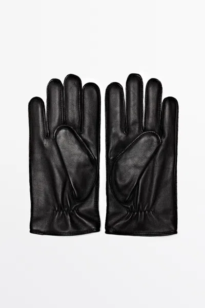 Massimo Dutti Luvas De Pele Combinadas In Black