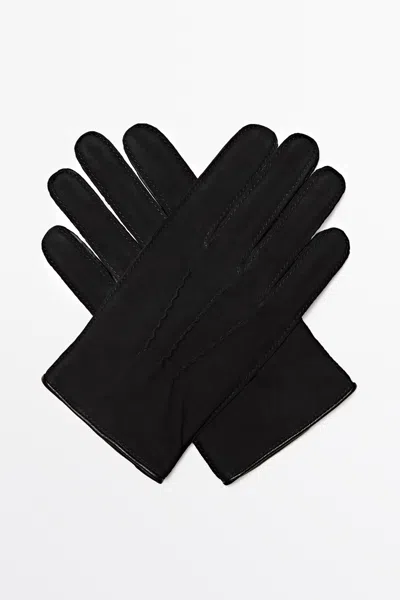 Massimo Dutti Luvas De Pele Combinadas In Black