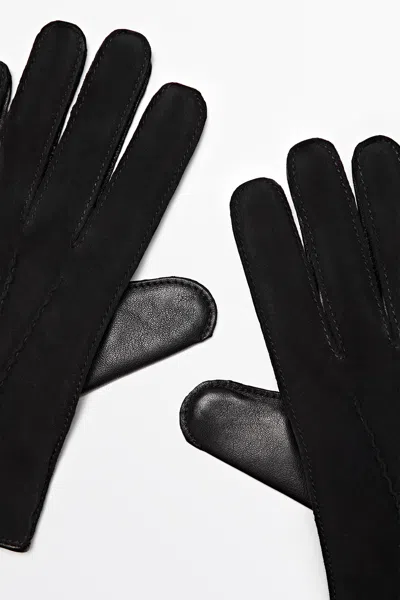 Massimo Dutti Luvas De Pele Combinadas In Black