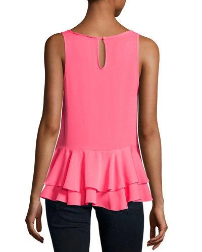 Milly Ruffled Stretch-silk Tank In Hot Pink