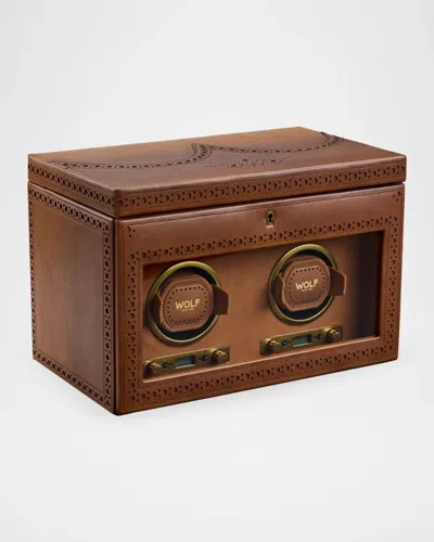 Wolf Brogue Double Watch Winder With Storage In Brown