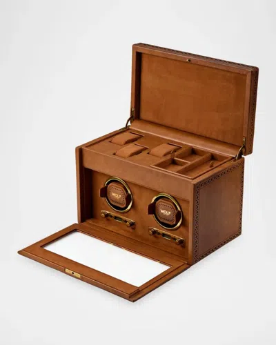 Wolf Brogue Double Watch Winder With Storage In Brown