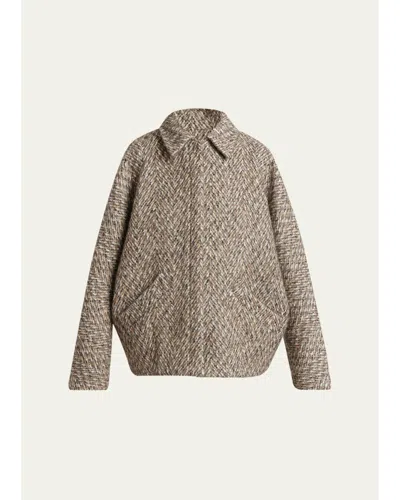 Kiton Herringbone Wool Oversized Zip Jacket In Neutral