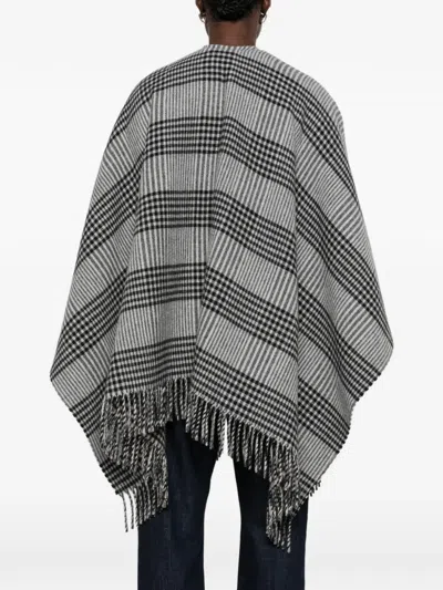 Woolrich Check-pattern Fringed Cape In Gray