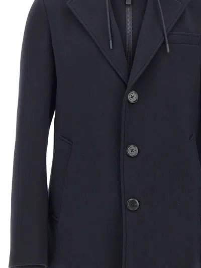 Manuel Ritz Drawstring-hood Bib-insert Coat In Blue