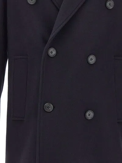 Manuel Ritz Double-breasted Peak-lapel Coat In Blue