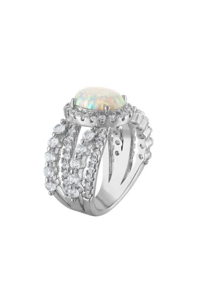 Fzn Oval Lab Created Opal Halo Statement Ring In White