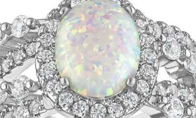 Fzn Oval Lab Created Opal Halo Statement Ring In White