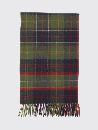 Barbour Tartan Wool Scarf With Fringed Hem In Green