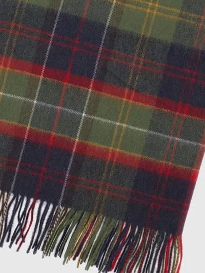 Barbour Tartan Wool Scarf With Fringed Hem In Green