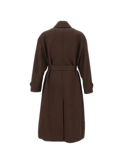 Hugo Boss Herringbone-pattern Belted Coat In Brown