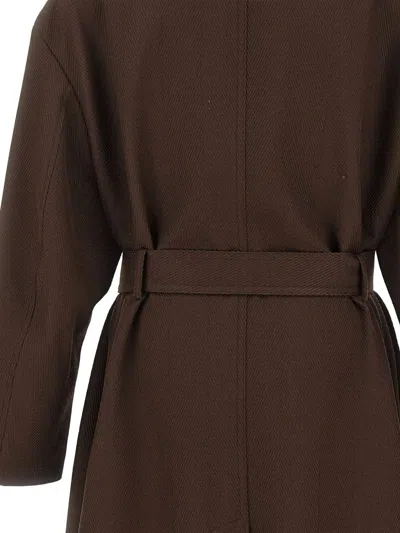 Hugo Boss Herringbone-pattern Belted Coat In Brown