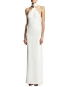 BRANDON MAXWELL SLEEVELESS PIPED-NECK HALTER GOWN, IVORY