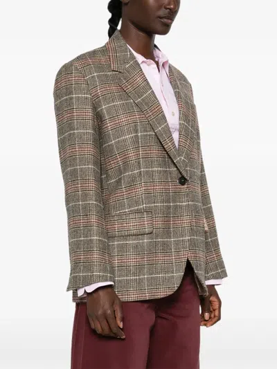 Weekend Max Mara Check-pattern Single-breasted Blazer In Gray