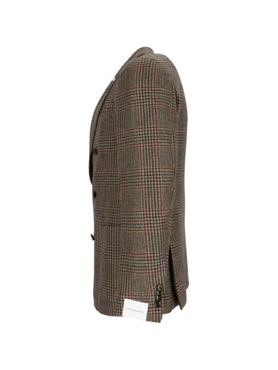 Luigi Bianchi Check-pattern Double-breasted Blazer In Brown