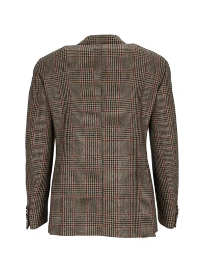 Luigi Bianchi Check-pattern Double-breasted Blazer In Brown