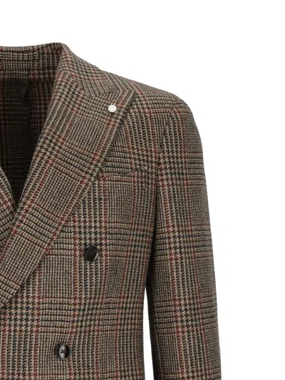 Luigi Bianchi Check-pattern Double-breasted Blazer In Brown