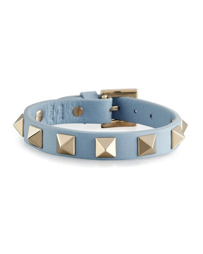 Valentino Garavani Small Rockstud Leather Bracelet, Artic