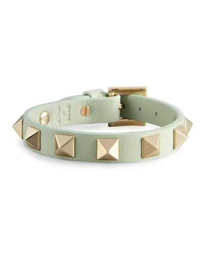 Valentino Garavani Small Rockstud Leather Bracelet, Water Green