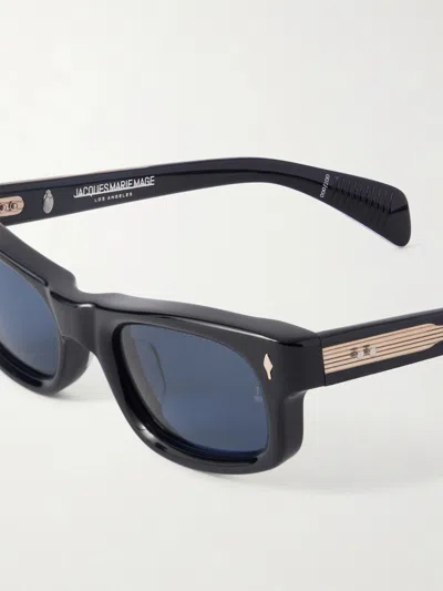 Jacques Marie Mage Initials Rectangular-frame Acetate Sunglasses In Black