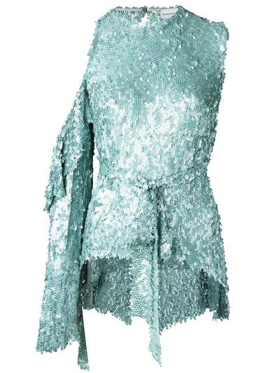 Magda Butrym Sequin Embellished Tie Waist Blouse In Green/silver