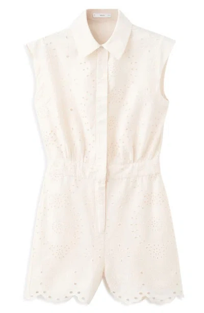 Mango Embroidered Cutwork Sleeveless Romper In Neutral