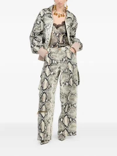 Roberto Cavalli Python-print Jacket In Neutral
