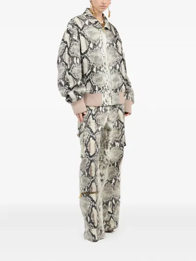 Roberto Cavalli Python-print Jacket In Neutral